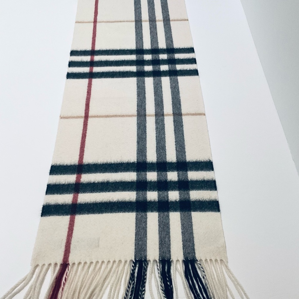 BURBERRY CASHMERE IVORY CHECK SCARF - Picture 2 of 6